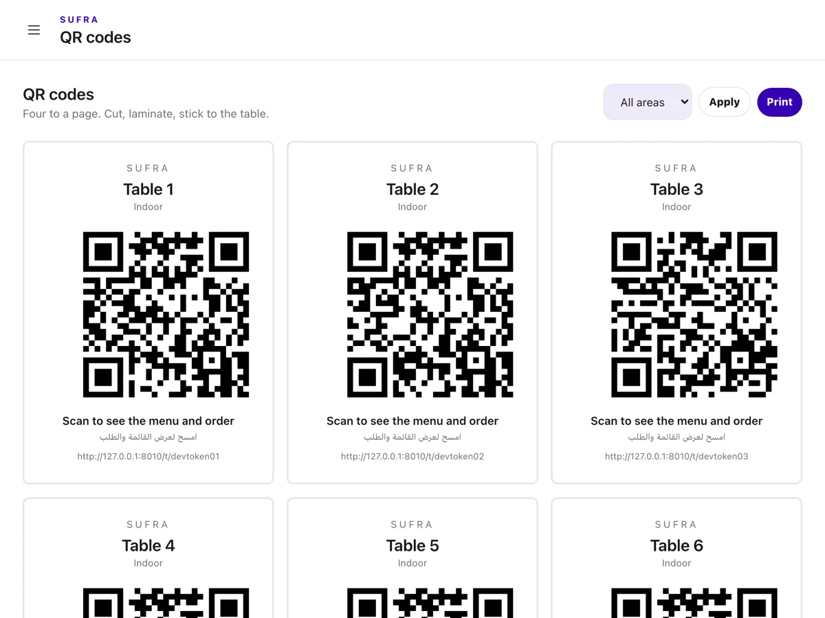 The QR sheet, four to a page, ready for the printer